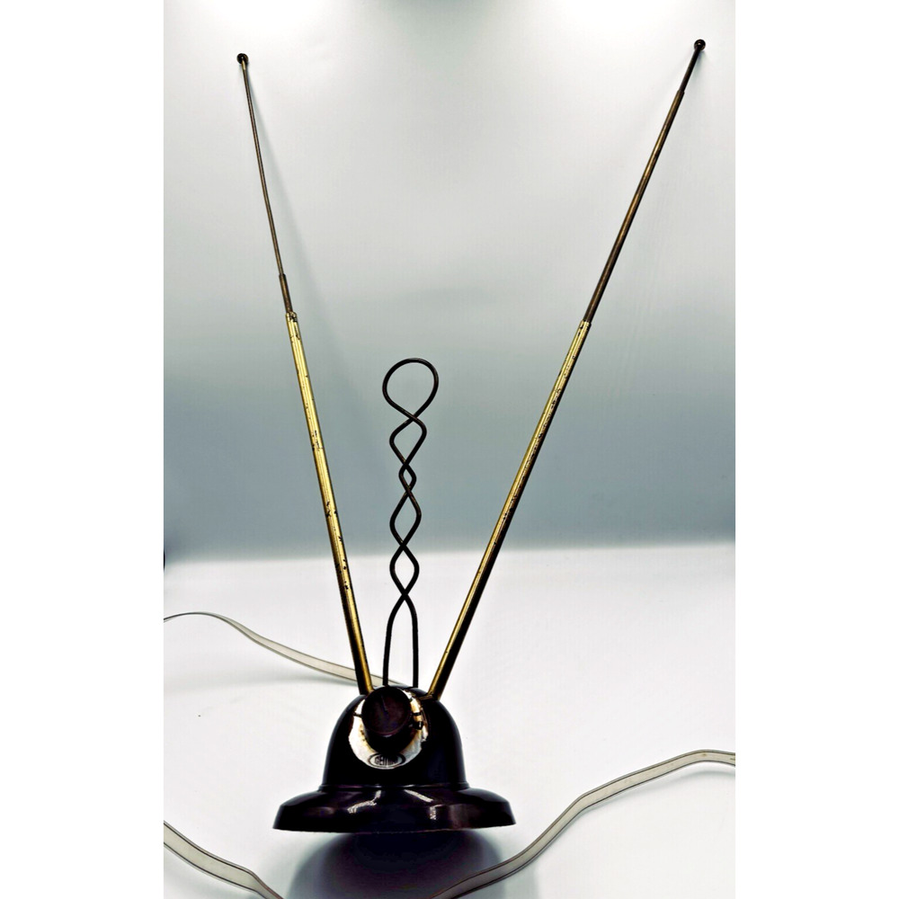 Bakelite? TV Antenna Gemini Rabbit Ears Atomic Age Extends to 36" Dial & Eyeball